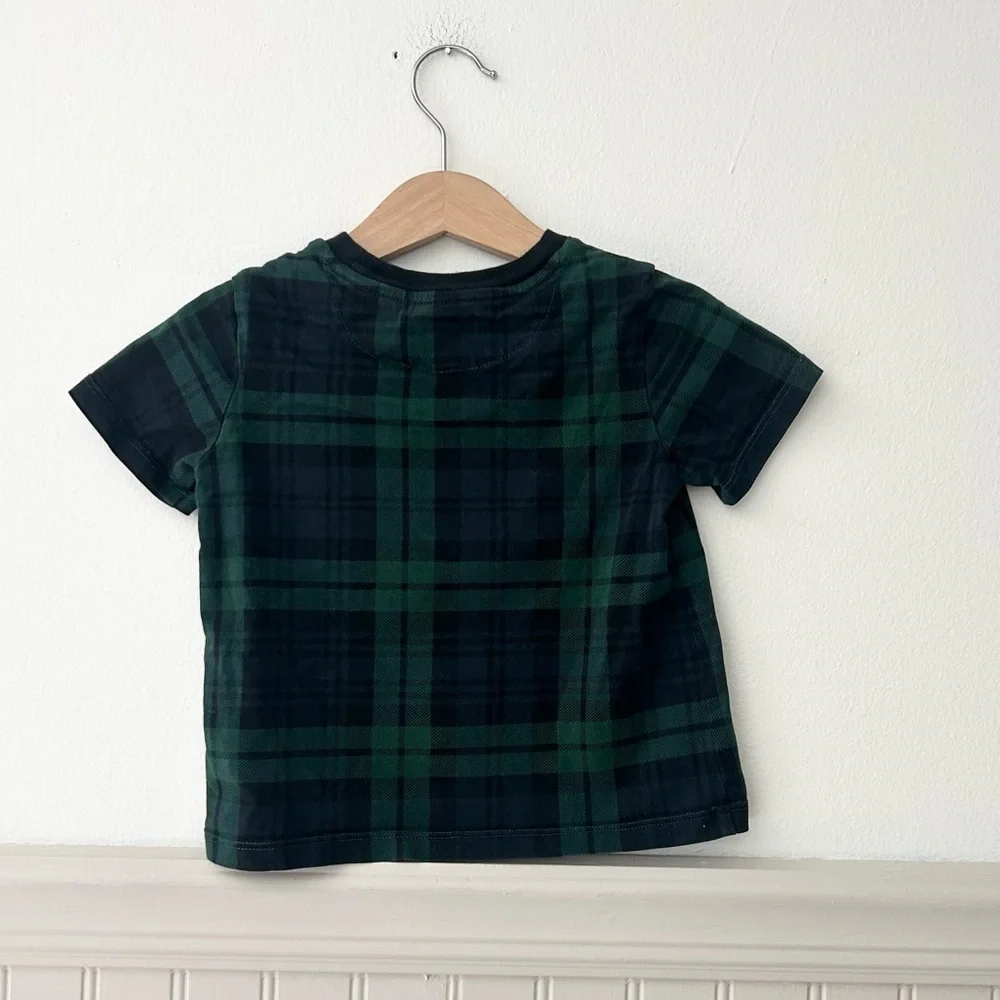 Ralph Lauren Baby 18 Months Kids Black Green Polo Bear Graphic Plaid Cotton Tee